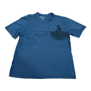 Realtree Fishing Shirt Mens Large Blue Heather Short Sleeve Graphic Boat Angler